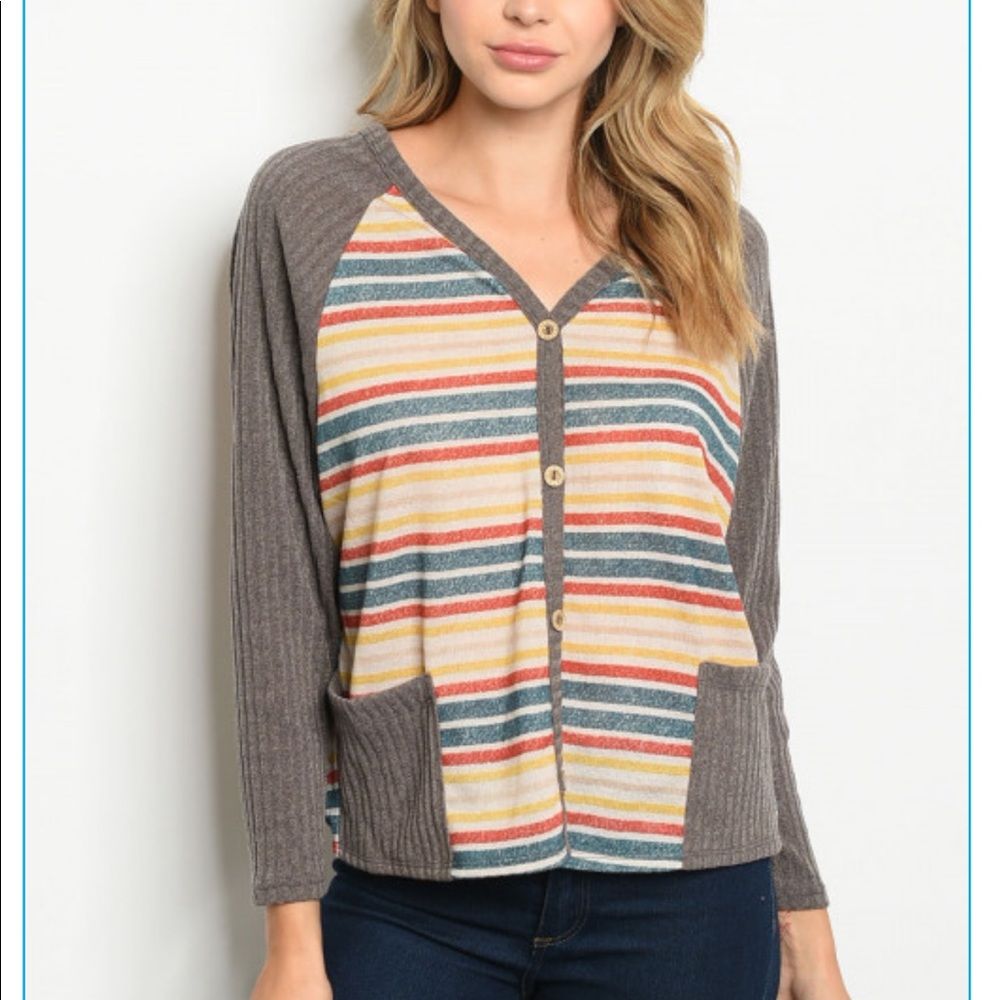Hopely Mocha Stripes Cardigan-Style Dolman Top